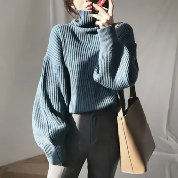2023 Нови жени пуловер поло пуловер есента дълъг ръкав тънък еластичен корейски прост основен евтин джъмпер плътен цвят отгоре D89