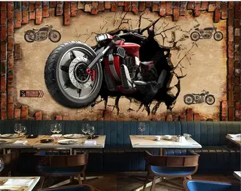 3d фото тапети персонализиран стенопис Ретро мотоциклет чупене на стената фон начало декор спалня тапет за стени 3d