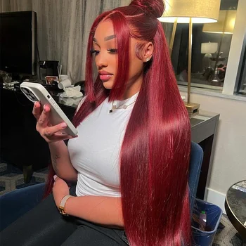 99J Бургундска дантела предна перука човешка коса 13X4 права червена дантела фронтална човешка коса перуки за жени дантела отпред перука