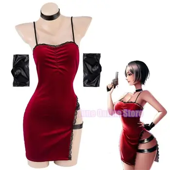 Ada Wong косплей костюм бродирани Cheongsam стил червено кадифе рокля жени Хелоуин секси женски убиец косплей облекло XS-XXXL
