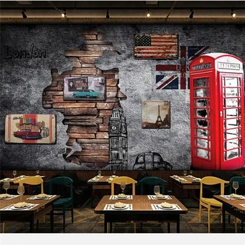 beibehang Персонализиран тапет 3d стенопис Европа и САЩ ретро носталгия Лондон телефонна кабина кафене 3d wallpper