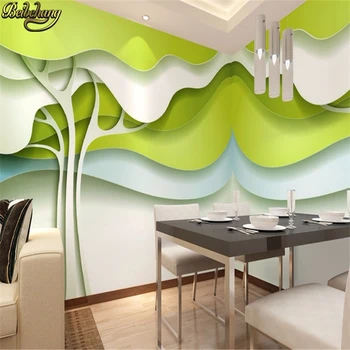beibehang Прост и стилен зелен стенопис 3D стереоскопични мащабни тапети хола спалня телевизор фон стена хартия