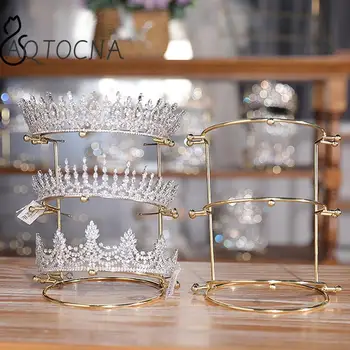 Bride Crown лента за глава Тиара Държач за поддръжка Принцеса Кристали Корона Dsiplay Rack Метално злато кристални ленти за глава Организатор