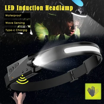  LED индукционен фар USB презареждащо се фенерче за глава вграден фар за батерия LED глава факел открит къмпинг риболовен фенер