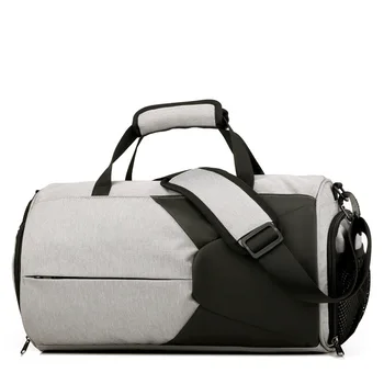 Man фитнес фитнес чанта кратък сив спортна чанта дишаща обувки отделение уикенд чанта багаж бизнес мъже раница