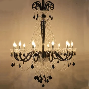 АПРИЛ Европейска кристална пендентна лампа Черна лампа за свещи Всекидневна Ресторант Вила Стълбище Дуплекс Сграда Полилей