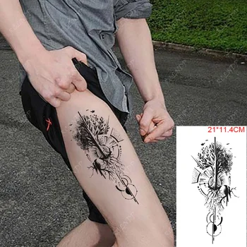 Водоустойчиви временни стикери за татуировки Птица врана дърво кръг компас ръка крак обратно фалшив Tatto флаш Tatoo изкуство за жени мъже