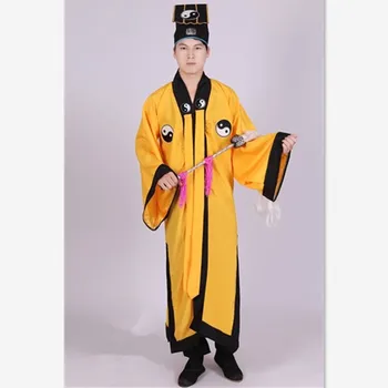 жълти даоистки одежди Дрехи за възрастни Тай Чи за мъже Хелоуин карнавална роба смешни костюми Китай дрехи на древната династия