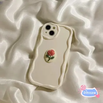 За Redmi K60 K50 Ultra K40 K30 Pro K60E K40S телефон случай INS 3D стерео вълна крем млечен разстояние бели рози роза капак