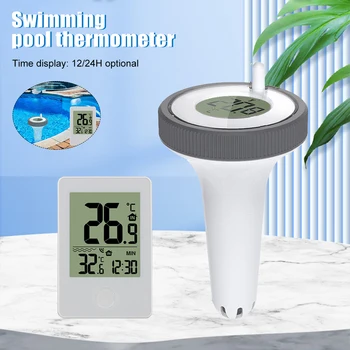 Плаващ цифров термометър за басейн Безжичен външен термометър за басейн Баня за басейн Водни спа центрове Аквариуми Отдалечен часовник за време