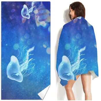  Серия за печат на медузи Плажна кърпа Бързосъхнеща абсорбираща кърпа за баня за плуване на открито Scialle Rettangolare шал правоъгълна